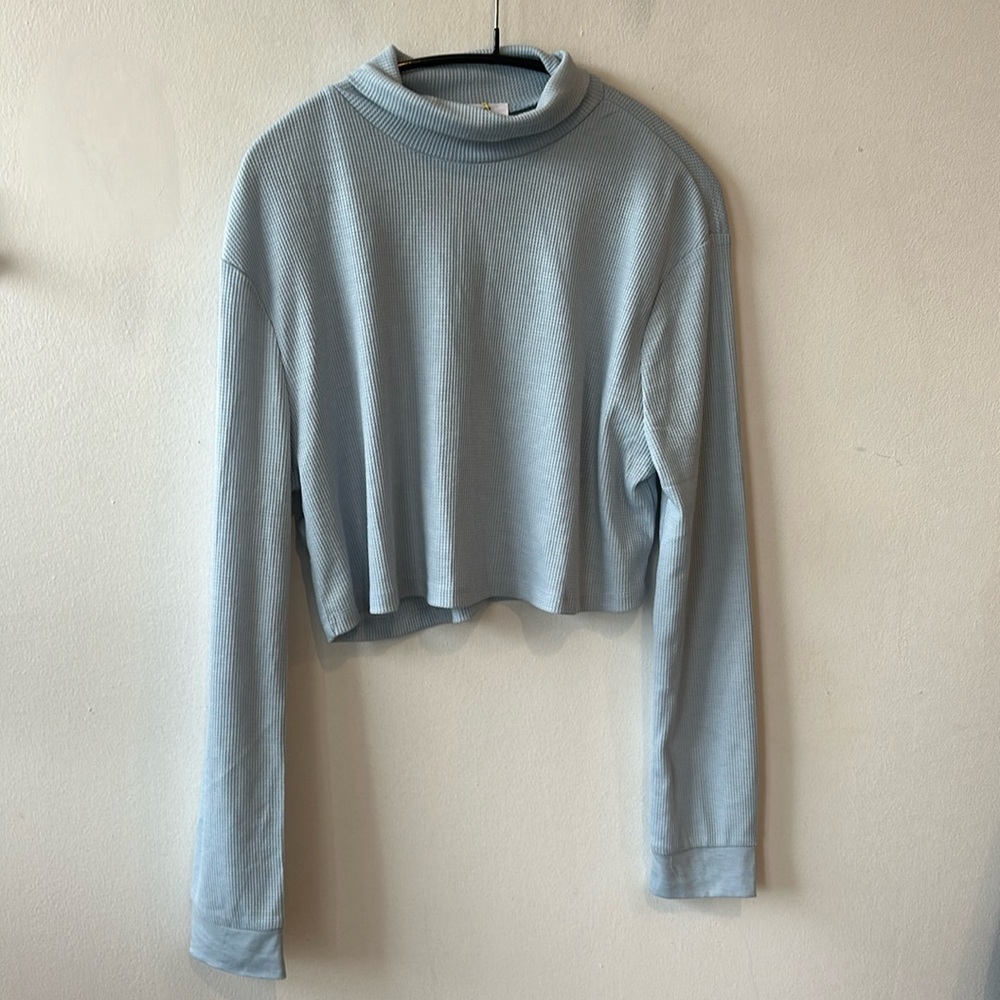 Double Zero blue long sleeve turtle neck crop top medium #1201